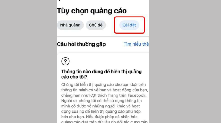 Chặn quảng cáo Facebook bằng cách cài đặt hạn chế lấy thông tin quảng cáo
