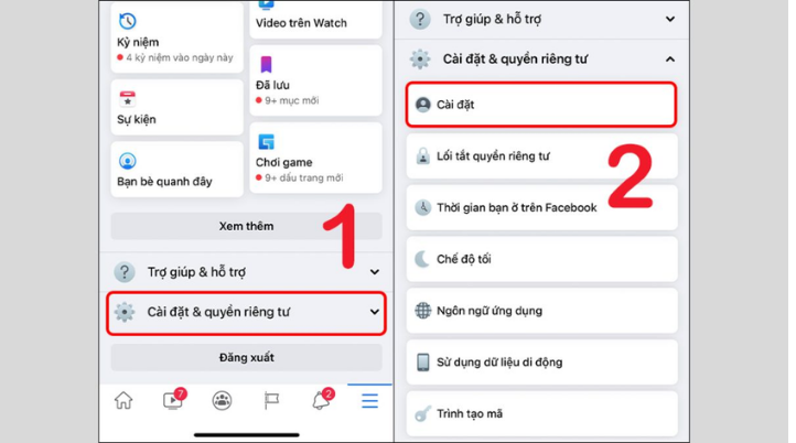 Hướng dẫn chọn vào phần Cài đặt & quyền riêng tư và chọn Cài đặt