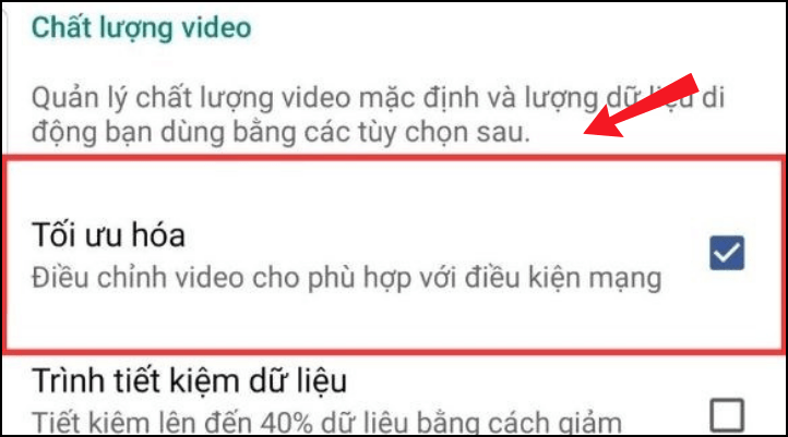 Chọn Tối ưu hóa để video không bị mờ