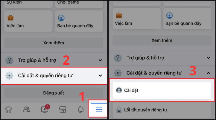 Mở Facebook và chọn Cài đặt