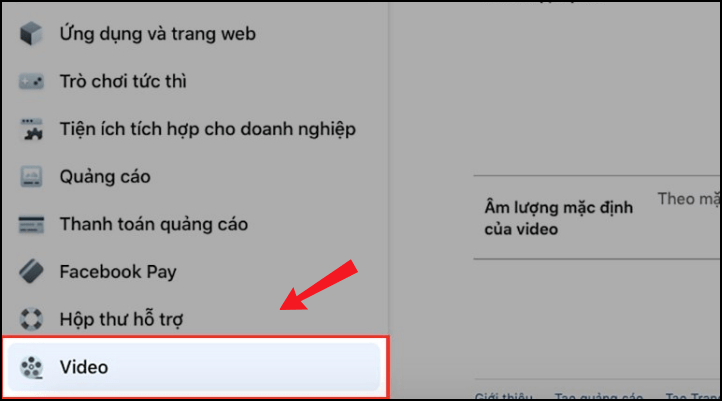 Chọn mục Video để thay đổi chất lượng