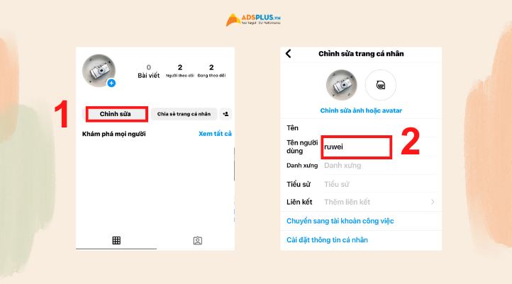 Chọn chỉnh sửa và sau đó ở mục Tên người dùng xóa tên trước đó của bạn