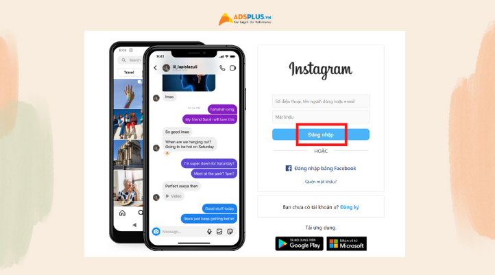 Cách đổi tên Instagram trên máy tính với bước đầu tiên là đăng nhập vào tài khoản.
