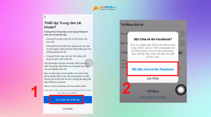 Bước cuối cùng là Nhấn vào Hoàn tất thiết lập, và chọn Bắt đầu chia sẻ lên Facebook. Và đây là cách liên kết Instagram với Facebook trên điện thoại
