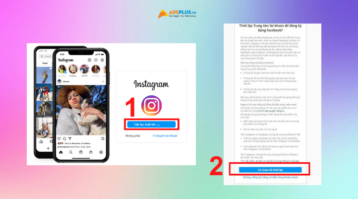 Bước 3 chọn Tiếp tục dưới tên Instagram bạn đang sử dụng Sau đó chọn Có, hoàn tất thiết lập.