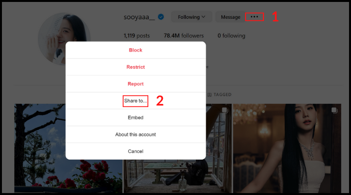 Chọn nút Chia sẻ để tải avatar Instagram