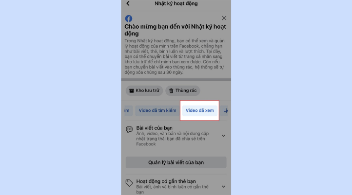 Chọn Video đã xem