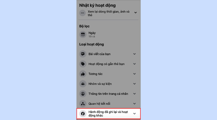 Chọn Hành động đã ghi lại và hoạt động khác