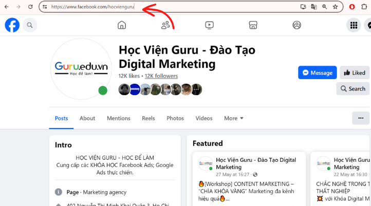 Sao chép link để tìm ID Facebook