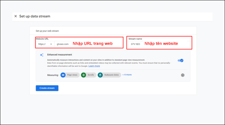 Điền những thông tin như URL trang web, tên website của bạn,...