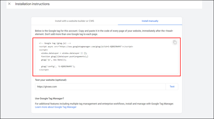 Thực hiện copy đoạn code đó để kết nối Google Analytics 4với website.