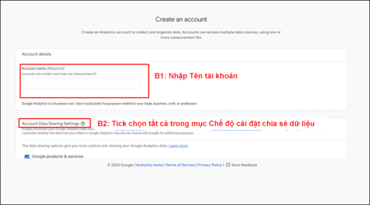 Chọn vào I Accept để chấp nhận các điều khoản và dịch vụ của GA4