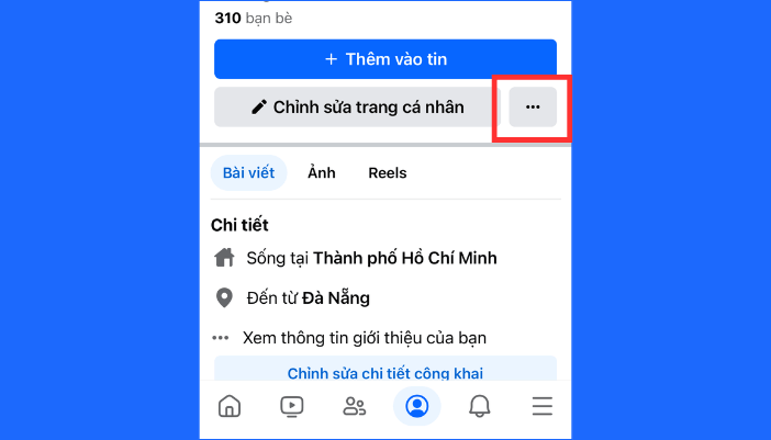 Chọn dấu 3 chấm bên cạnh Chỉnh sửa trang cá nhân để tiến hành quảng cáo Facebook
