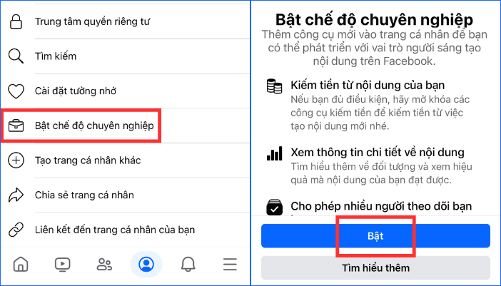Bật chế độ chuyên nghiệp