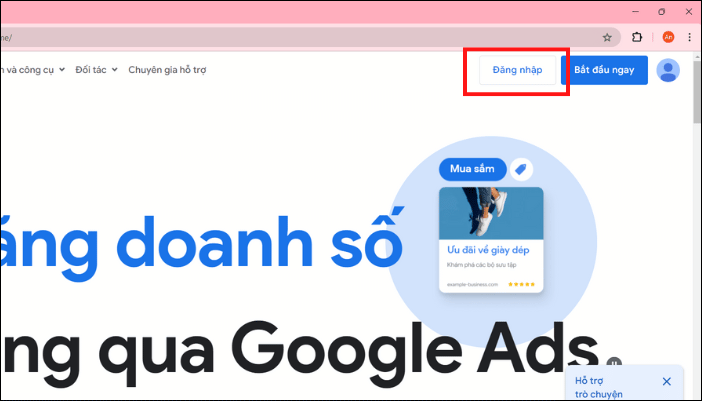 Chọn đăng nhập để bắt đầu tạo tài khoản Google Ads