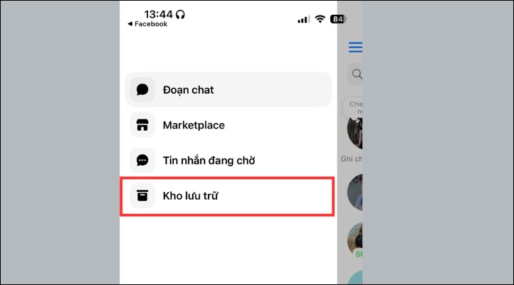 chọn vào Kho lưu trữ và chọn tiếp vào đoạn chat bạn muốn khôi phục
