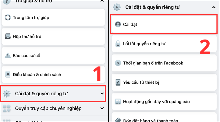 Chọn vào Cài đặt & quyền riêng tư để khôi phục tin nhắn đã xóa trên Messenger iPhone