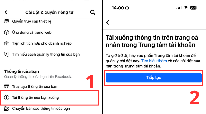 Chọn vào Tải thông tin của bạn xuống
