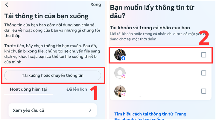 Chọn vào mục Tải xuống hoặc chuyển thông tin