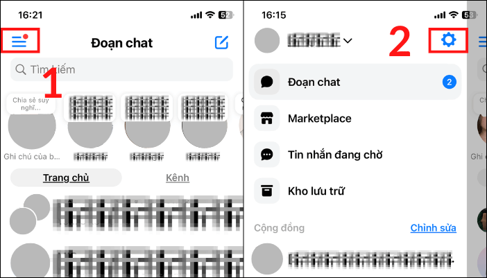 Mở Messenger rồi truy cập Cài đặt
