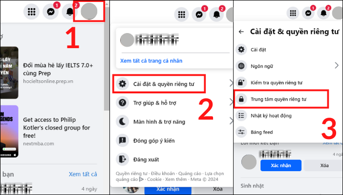 Truy cập Trung tâm quyền riêng tư trong Cài đặt & quyền riêng tư