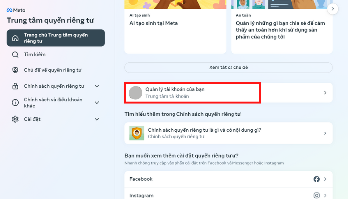 Lướt xuống và nhấp vào Quản lý tài khoản của bạn.
