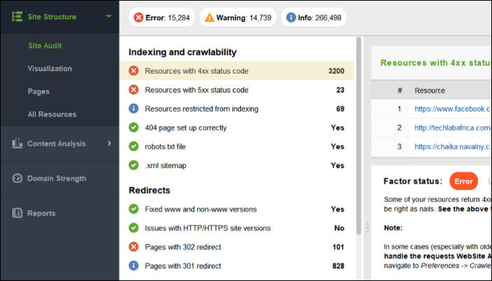 Đánh dấu trong mô-đun Site Audit SEO Powersuite
