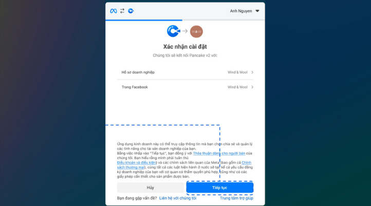 Xác nhận trình quản lý kinh doanh và Trang Facebook để sử dụng tính năng Shopping features on Messenger