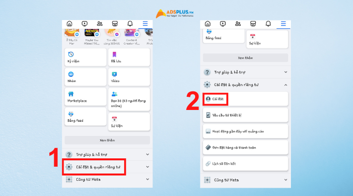 Ở bước 2 chọn Cài đặt và quyền riêng tư. Sau đó chọn Cài đặt.