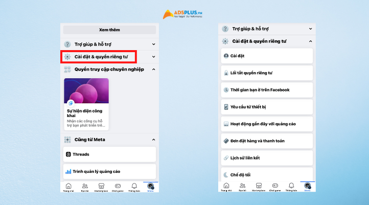 Chọn vào mục Cài đặt và quyền riêng tư  để thực hiện bật giao diện tối trên Iphone