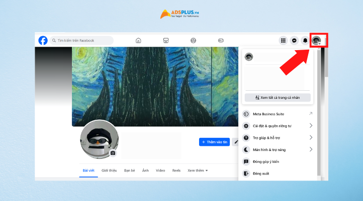 Đầu tiên chọn vào Avatar trên giao diện Facebook.