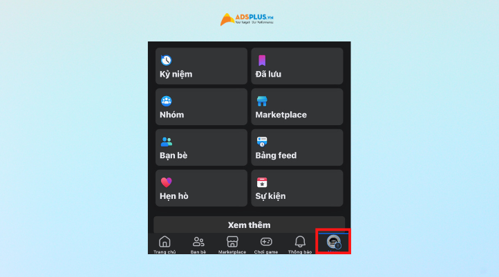 Ẩn lượt like Facebook trên điện với bước đầu tiên là nhấp vào biểu tượng Avatar