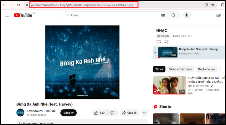 Chọn video cần replay và sao chép URL