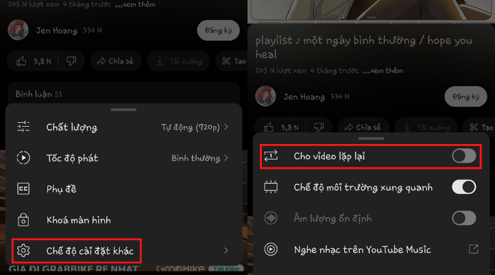 Chọn Cho video lặp lại để bật tính năng replay video