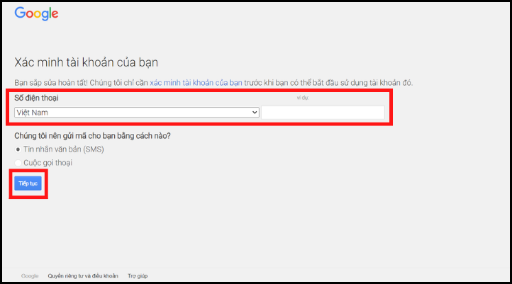 Xác minh tài khoản bằng số điện thoại