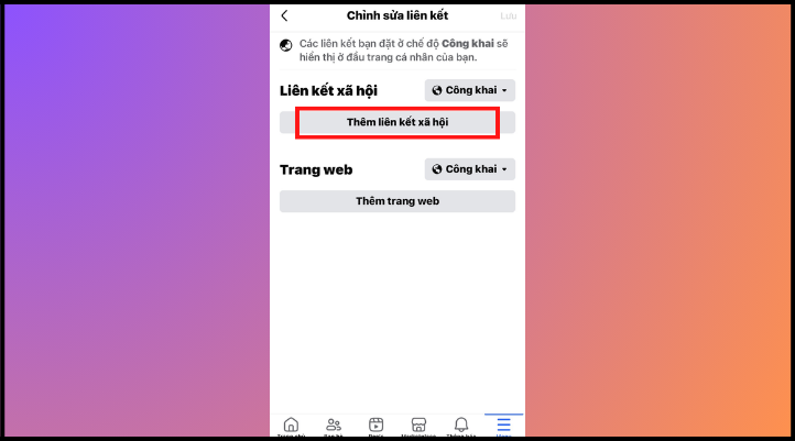 Để tiếp tục cách hiện Instagram trên Facebook, bạn chọn ô Thêm liên kết xã hội.
