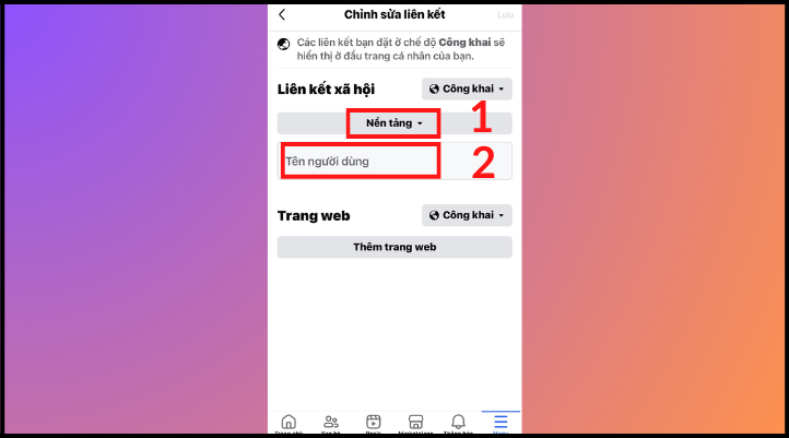 Tiếp đến, hãy chọn Nền tảng bằng cách ấn vào mũi tên xuống ở ô màu xám. Sau đó bạn cần điền tên tài khoản vào ô Tên người dùng.