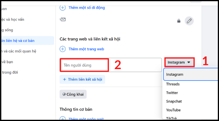 Cách hiện Instagram trên Facebook là hãy chọn nền tảng Instagram ở ô màu xam bên phải rồi điện tên người dùng/ tên tài khoản Instagram vào ô bên trái
