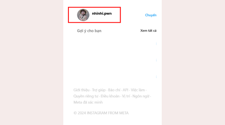 Vào Instagram và bấm vào biểu tượng avatar
