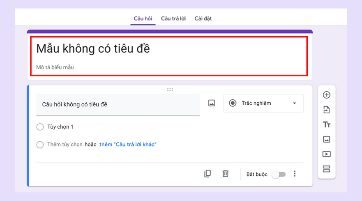 Đặt tên và mô tả cho biểu mẫu