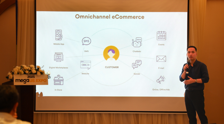 Đại diện AdsPlus - Mr. Đào Nguyễn Duy Hưng - Digital Marketing Strategist AdsPlus có chia sẻ giá trị về mô hình thương mại mới tại sự kiện Mega Us Expo