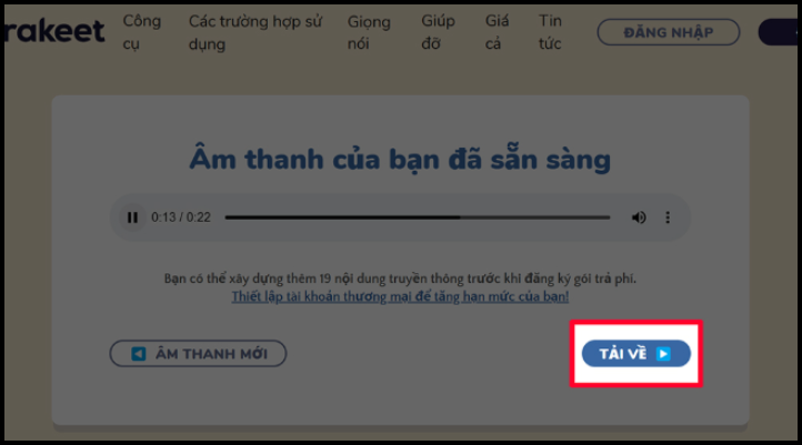 Hình minh họa quá trình AI xử lý chuyển đổi văn bản thành giọng nói, người dùng nghe thử và tải file âm thanh về máy.