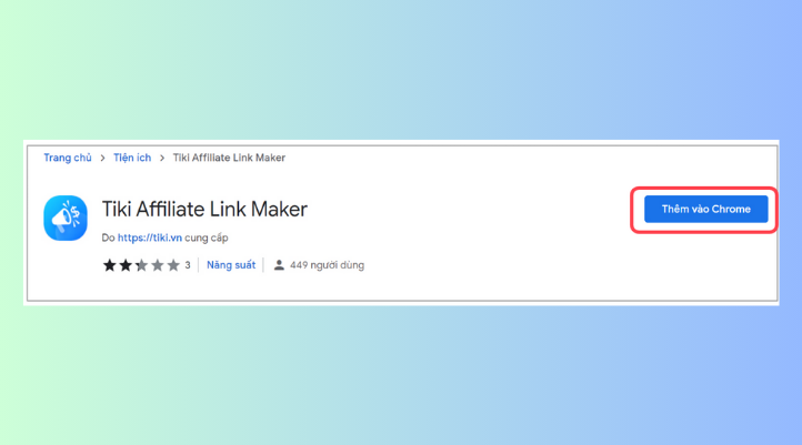 Cài đặt tiện ích Tiki Link Maker trên trình duyệt Chrome.