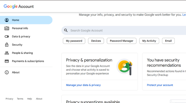 truy cập quản lý tài khoản google