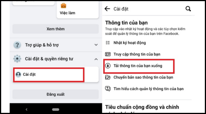 Mở ứng dụng Facebook trên Android, vào mục Cài đặt & Quyền riêng tư để bắt đầu khôi phục tin nhắn.