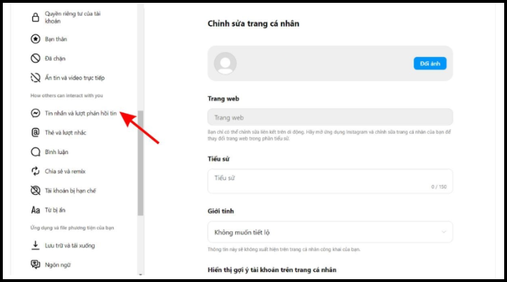 Đi tới “Tin nhắn và lượt phản hồi tin” trong cài đặt Instagram để tìm tùy chọn trạng thái hoạt động.