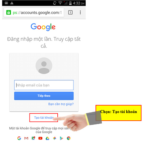 tạo tài khoản Google trên điện thoại